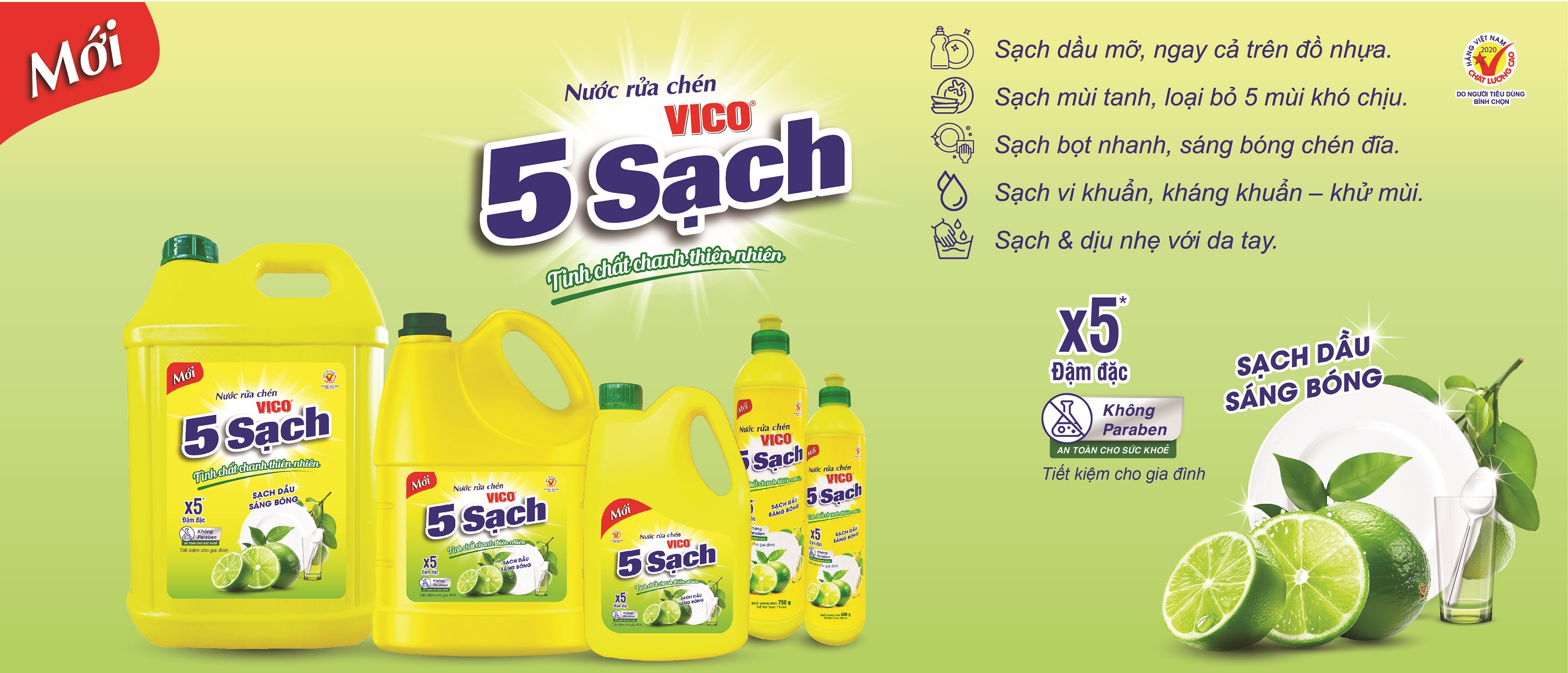 Nước rửa chén VICO 5 Sạch